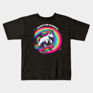 Skate The Rainbow Unicorn Lover Gift ,Birthday Gift Kids T-Shirt